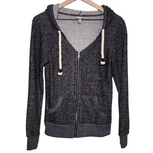 Vanity Womens Medium V-Neck Full Zip Front Hooded Sweatshirt Nautical Rope Gray